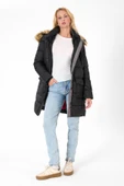 Cekmon Kadın Uzun Şişme Mont – Çıkarılabilir Kürk Kapüşonlu, Çok Cepli, Kışlık Rahat Model thumbnail 9