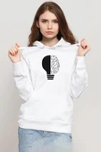 Lightbulb & Brain Beyaz Kadın 3ip Kapşonlu Sweatshirt thumbnail 1