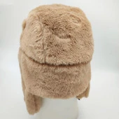 Pilot Model Peluş Kumaş Kadın Şapka Taba Renk thumbnail 4