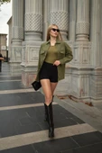 Kadın Oversize Jean Gömlek Haki thumbnail 1