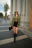 Kadın Oversize Jean Gömlek Haki thumbnail 4