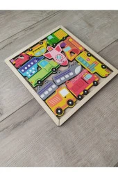 Renkli Araçlar Ahşap Puzzle 12 Parça Tablalı thumbnail 2