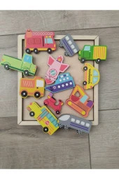 Renkli Araçlar Ahşap Puzzle 12 Parça Tablalı thumbnail 3