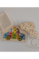Araba Modelli 2 Parça Ip Geçirmeli Ve Renkli Ahşap Puzzle thumbnail 1