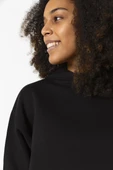 Basic Siyah Kapüşonlu Crop Sweatshirt thumbnail 2