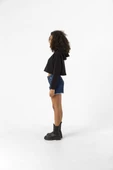Basic Siyah Kapüşonlu Crop Sweatshirt thumbnail 8