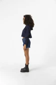 Basic Lacivert Kapüşonlu Crop Sweatshirt thumbnail 5