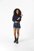 Basic Lacivert Kapüşonlu Crop Sweatshirt thumbnail 7