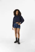 Basic Lacivert Kapüşonlu Crop Sweatshirt thumbnail 8
