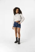 Basic Gri Kapüşonlu Crop Sweatshirt thumbnail 8