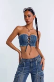 Blue White Kadın Jean Yelek thumbnail 1