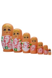 Ahşap Matruşka Bebek Yedili Set Turuncu thumbnail 4