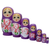 Ahşap Matruşka Bebek Yedili Set Mor thumbnail 1