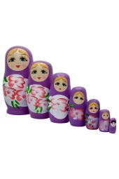 Ahşap Matruşka Bebek Yedili Set Mor thumbnail 5