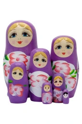 Ahşap Matruşka Bebek Yedili Set Mor thumbnail 6