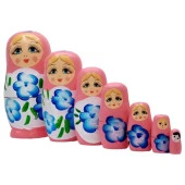 Ahşap Matruşka Bebek Yedili Set Pembe thumbnail 1