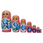 Ahşap Matruşka Bebek Yedili Set Pembe thumbnail 3