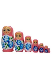 Ahşap Matruşka Bebek Yedili Set Pembe thumbnail 7