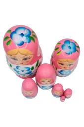 Ahşap Matruşka Bebek Yedili Set Pembe thumbnail 8