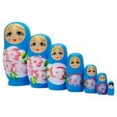 Ahşap Matruşka Bebek Yedili Set Mavi thumbnail 1