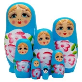 Ahşap Matruşka Bebek Yedili Set Mavi thumbnail 2