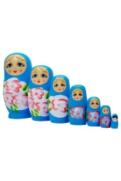 Ahşap Matruşka Bebek Yedili Set Mavi thumbnail 4