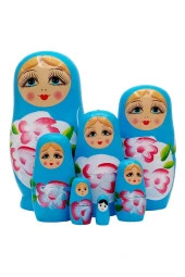 Ahşap Matruşka Bebek Yedili Set Mavi thumbnail 5