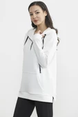 Yarım Fermuarlı Kapüşonlu Sweatshirt - Ekru thumbnail 3