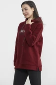 Kapüşonlu İçi Pamuklu Kalın Sweatshirt - Bordo thumbnail 4