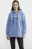 Kapüşonlu İçi Pamuklu Kalın Sweatshirt - Mavi thumbnail 1
