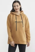 Kapüşonlu İçi Pamuklu Kalın Sweatshirt - Kamel thumbnail 2