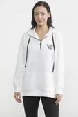 Yarım Fermuarlı Kapüşonlu Sweatshirt - Ekru thumbnail 1