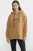 Kapüşonlu İçi Pamuklu Kalın Sweatshirt - Kamel thumbnail 1