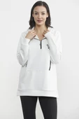 Yarım Fermuarlı Kapüşonlu Sweatshirt - Ekru thumbnail 2