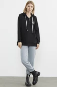 Yarım Fermuarlı Kapüşonlu Sweatshirt - Siyah thumbnail 4