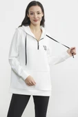 Yarım Fermuarlı Kapüşonlu Sweatshirt - Ekru thumbnail 4