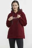 Kapüşonlu İçi Pamuklu Kalın Sweatshirt - Bordo thumbnail 3