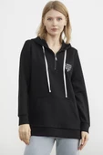 Yarım Fermuarlı Kapüşonlu Sweatshirt - Siyah thumbnail 3