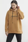 Kapüşonlu İçi Pamuklu Kalın Sweatshirt - Kamel thumbnail 3