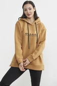 Kapüşonlu İçi Pamuklu Kalın Sweatshirt - Kamel thumbnail 4