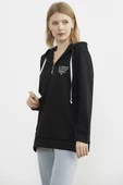 Yarım Fermuarlı Kapüşonlu Sweatshirt - Siyah thumbnail 2