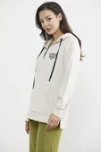 Yarım Fermuarlı Kapüşonlu Sweatshirt - Bej thumbnail 4