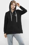 Yarım Fermuarlı Kapüşonlu Sweatshirt - Siyah thumbnail 5