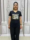 Çerçeveli Yaprak Tshirt - SİYAH thumbnail 2