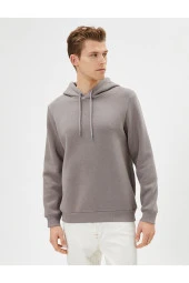 Basic Kapşonlu Sweatshirt Uzun Kollu Ribanalı thumbnail 3