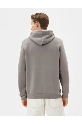 Basic Kapşonlu Sweatshirt Uzun Kollu Ribanalı thumbnail 4