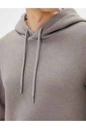 Basic Kapşonlu Sweatshirt Uzun Kollu Ribanalı thumbnail 5