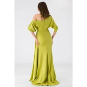 Drape Detaylı Düşük Omuz Abiye Ehel thumbnail 4