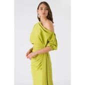 Drape Detaylı Düşük Omuz Abiye Ehel thumbnail 5