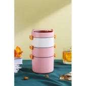 Backpacker Paslanmaz Çelik Yemek Kutusu 1800ML Pembe thumbnail 1